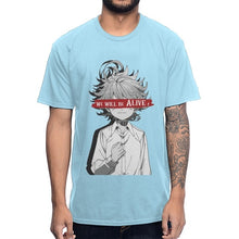 Load image into Gallery viewer, Anime The Promised Neverland T Shirt Emma We Will Be Alive T-shirt Man's High-Q Crewneck 100% Cotton Tee Shirt