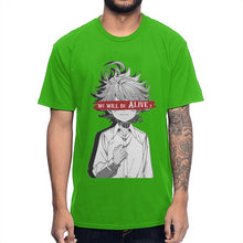Load image into Gallery viewer, Anime The Promised Neverland T Shirt Emma We Will Be Alive T-shirt Man's High-Q Crewneck 100% Cotton Tee Shirt