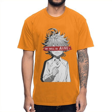 Load image into Gallery viewer, Anime The Promised Neverland T Shirt Emma We Will Be Alive T-shirt Man's High-Q Crewneck 100% Cotton Tee Shirt