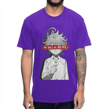 Load image into Gallery viewer, Anime The Promised Neverland T Shirt Emma We Will Be Alive T-shirt Man's High-Q Crewneck 100% Cotton Tee Shirt