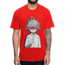 Load image into Gallery viewer, Anime The Promised Neverland T Shirt Emma We Will Be Alive T-shirt Man's High-Q Crewneck 100% Cotton Tee Shirt