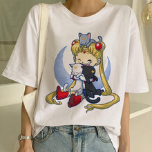 Load image into Gallery viewer, Funny Sailor Moon Summer Fashion tshirt Women Harajuku Short Sleeve Fun Ulzzang T-Shirt Cute Cat Tshirt Cartoon Top Tees Female