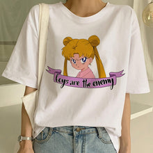 Load image into Gallery viewer, Funny Sailor Moon Summer Fashion tshirt Women Harajuku Short Sleeve Fun Ulzzang T-Shirt Cute Cat Tshirt Cartoon Top Tees Female